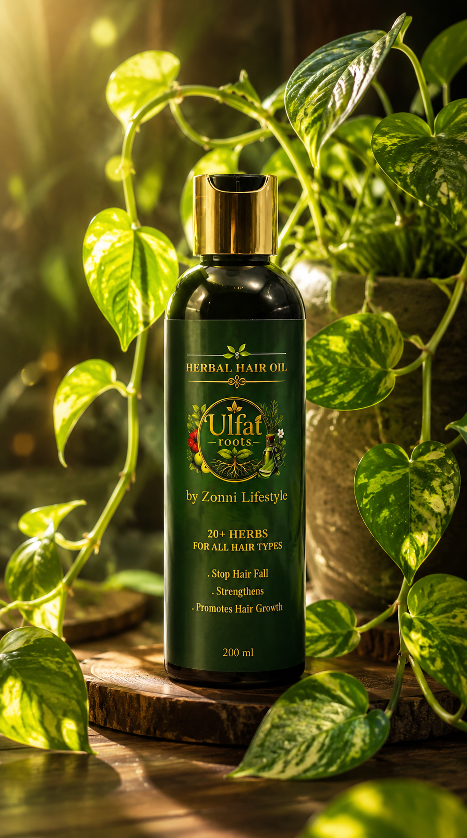 Ulfat Roots Herbal Hair Oil by Zonni Lifestyle – 20+ Natural Herbs for Hair Growth & Strength (200 ml)